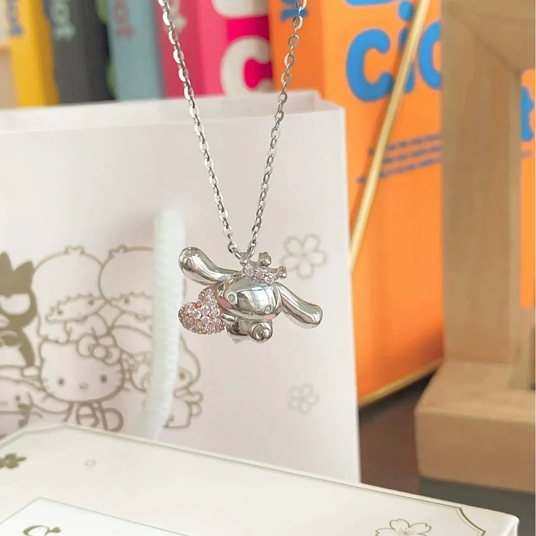 Sanrio Cinnamoroll Crown Pink Heart Pendant Necklace