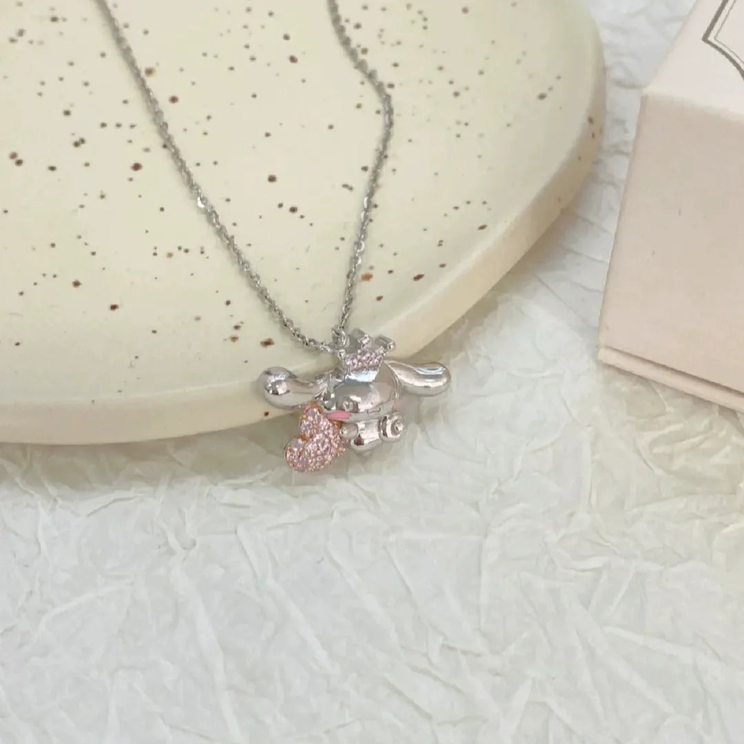Sanrio Cinnamoroll Crown Pink Heart Pendant Necklace
