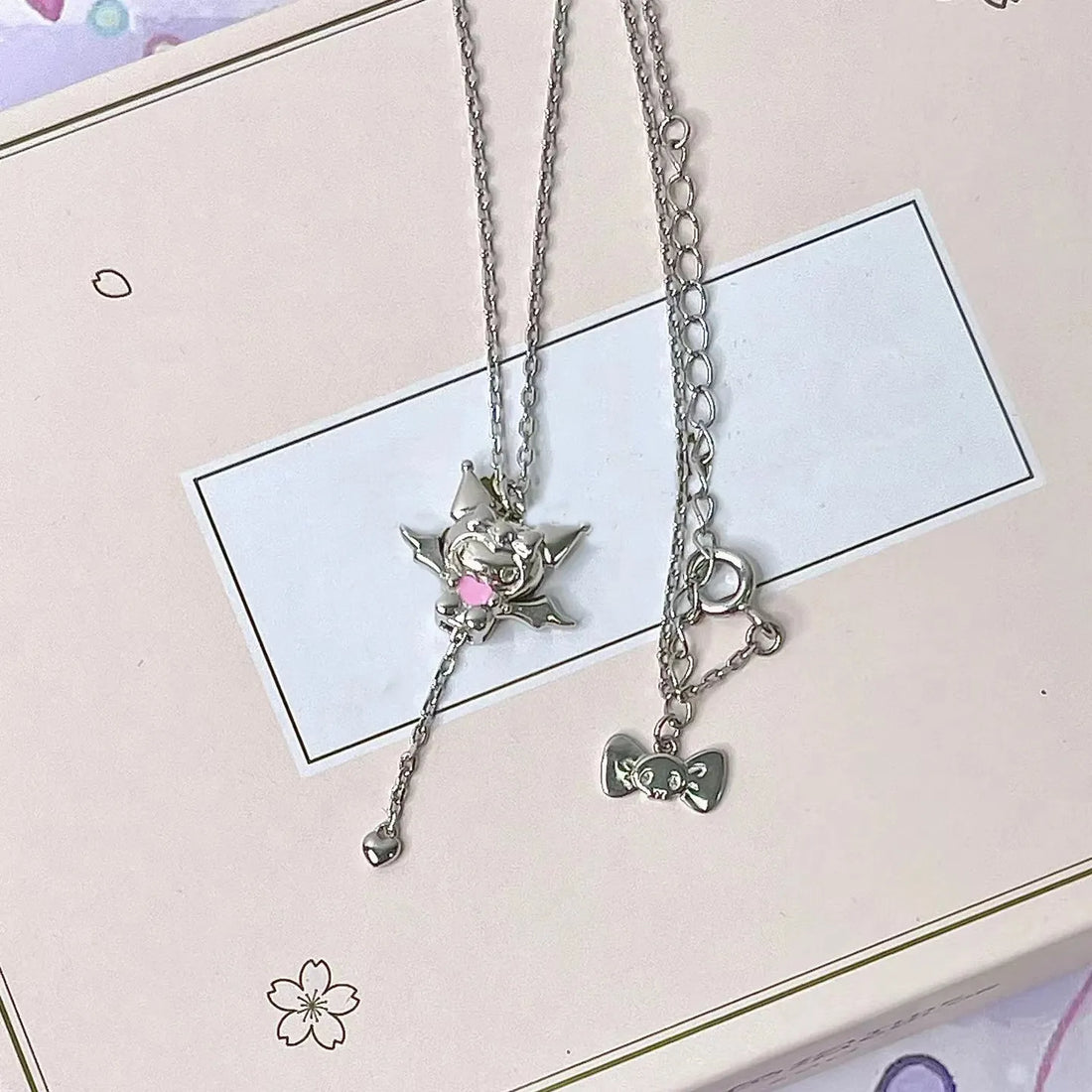 Kuromi Bat Wing Y-Drop Heart Pendant Necklace
