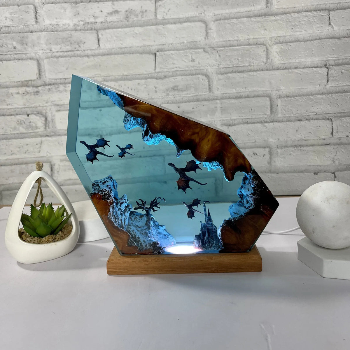 Dragon Castle Fantasy Crystal Epoxy Resin Night Light
