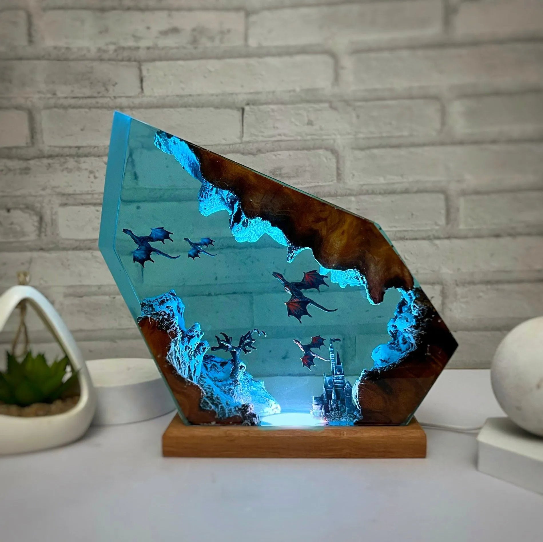 Dragon Castle Fantasy Crystal Epoxy Resin Night Light