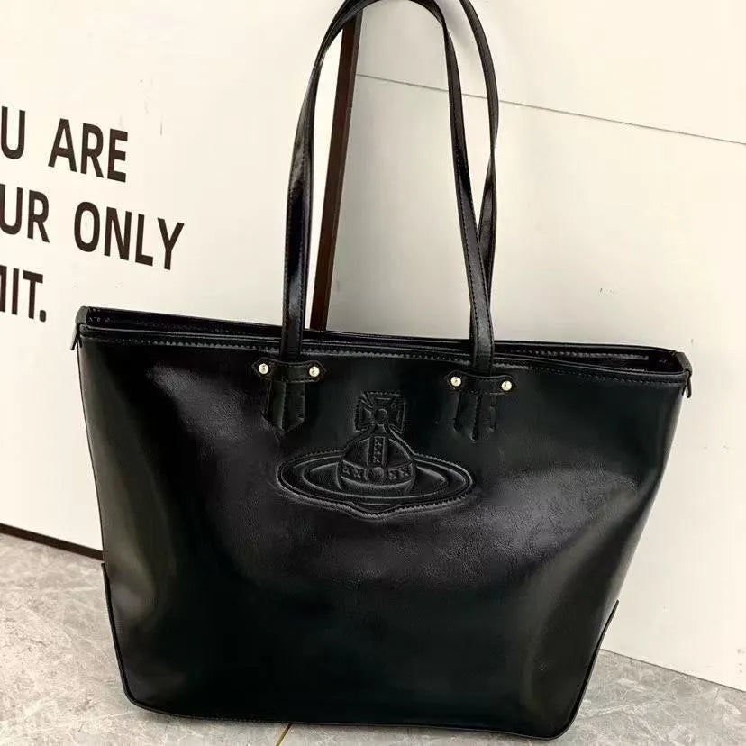 VW Molded Orb Leather Shopper Tote Bag