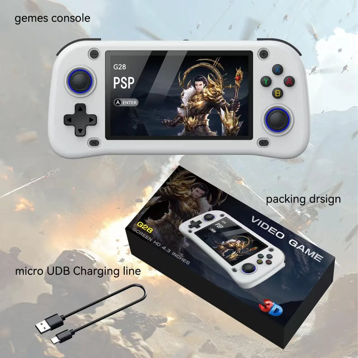 G28 Dual 3D Rocker Retro Handheld Game Console