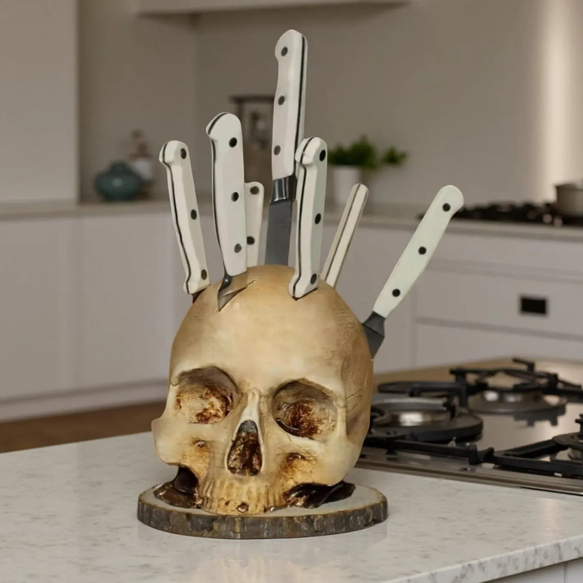 Realistic Skeleton Head Horror Knife Stand