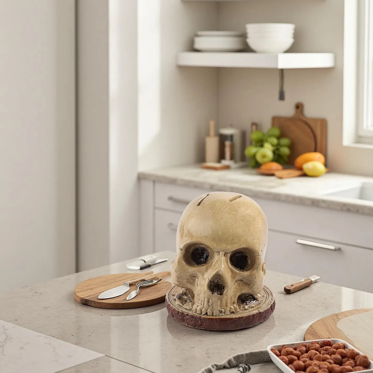 Realistic Skeleton Head Horror Knife Stand