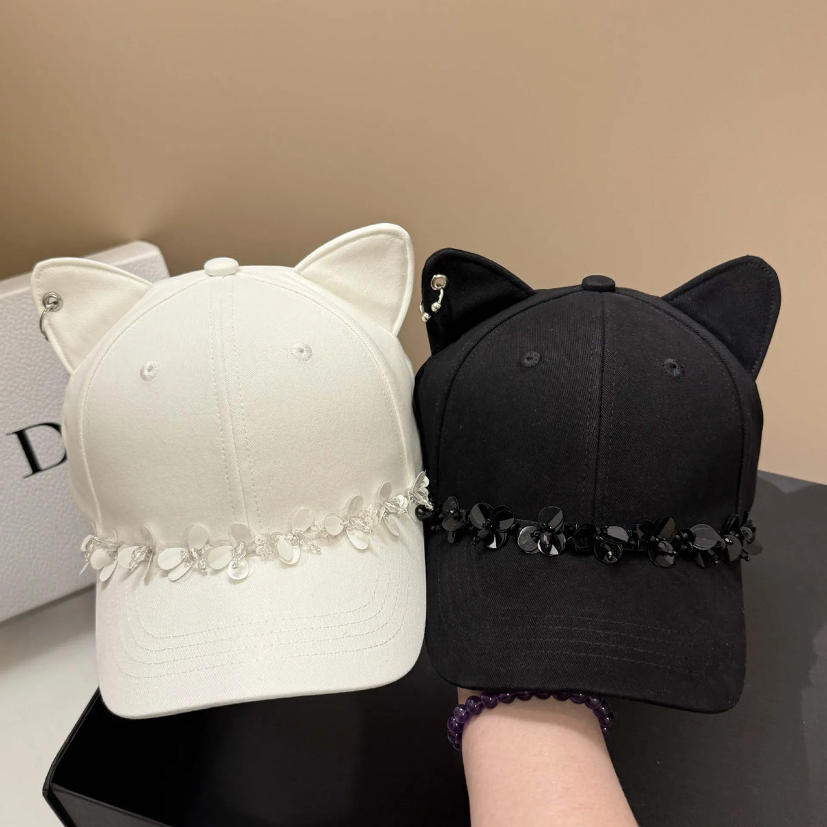 Gothic Floral Pierced Cat Ear Baseball Cap