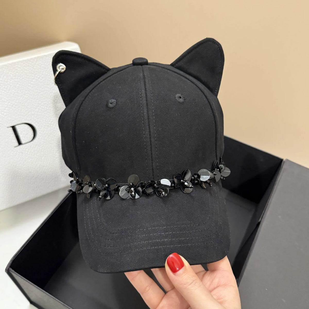 Gothic Floral Pierced Cat Ear Baseball Cap