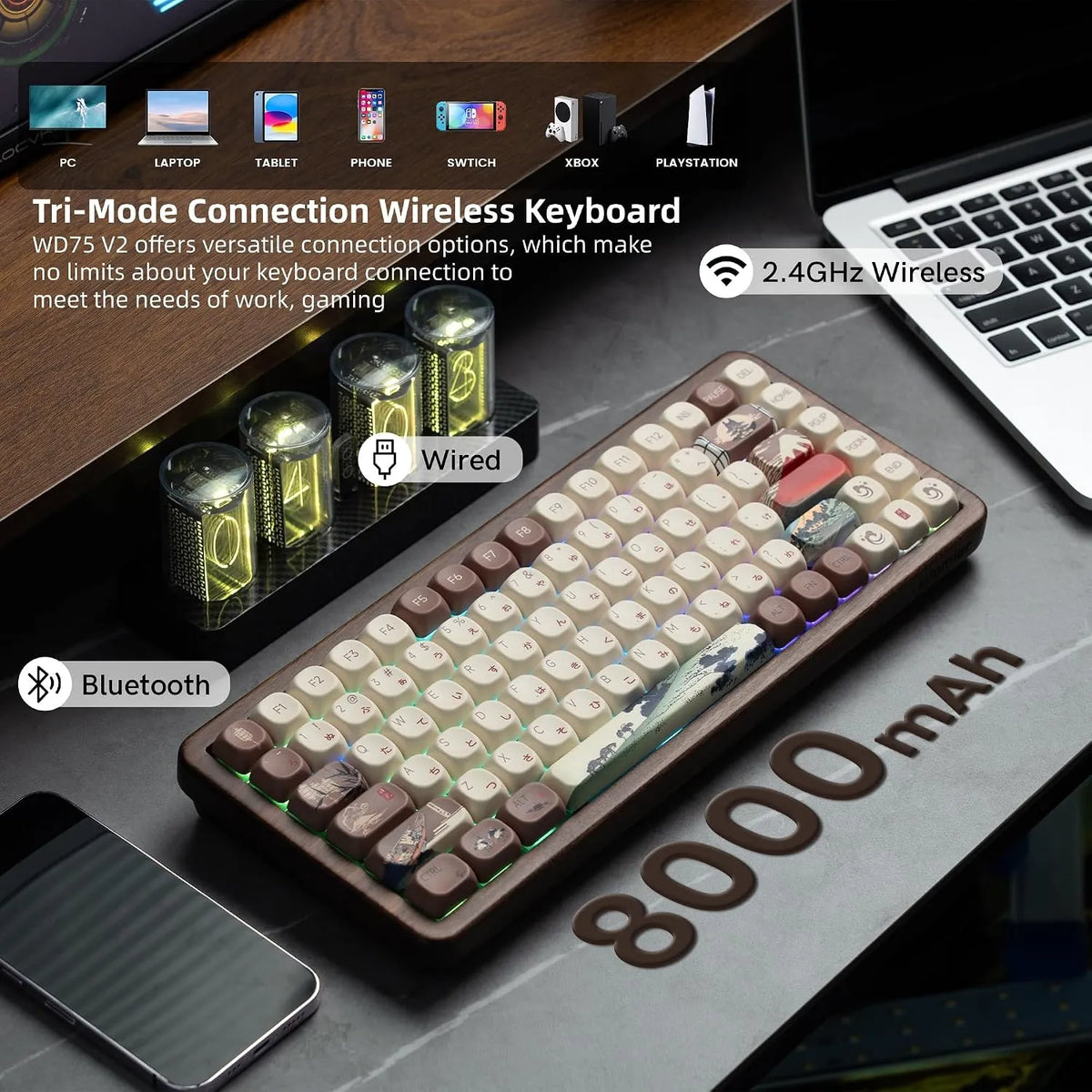 Womier WD75 V2 Artisan Walnut Mechanical Keyboard