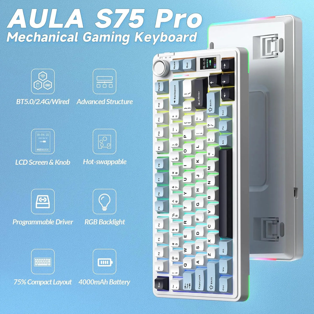 AULA S75 Pro Smart Display Mechanical Gaming Keyboard
