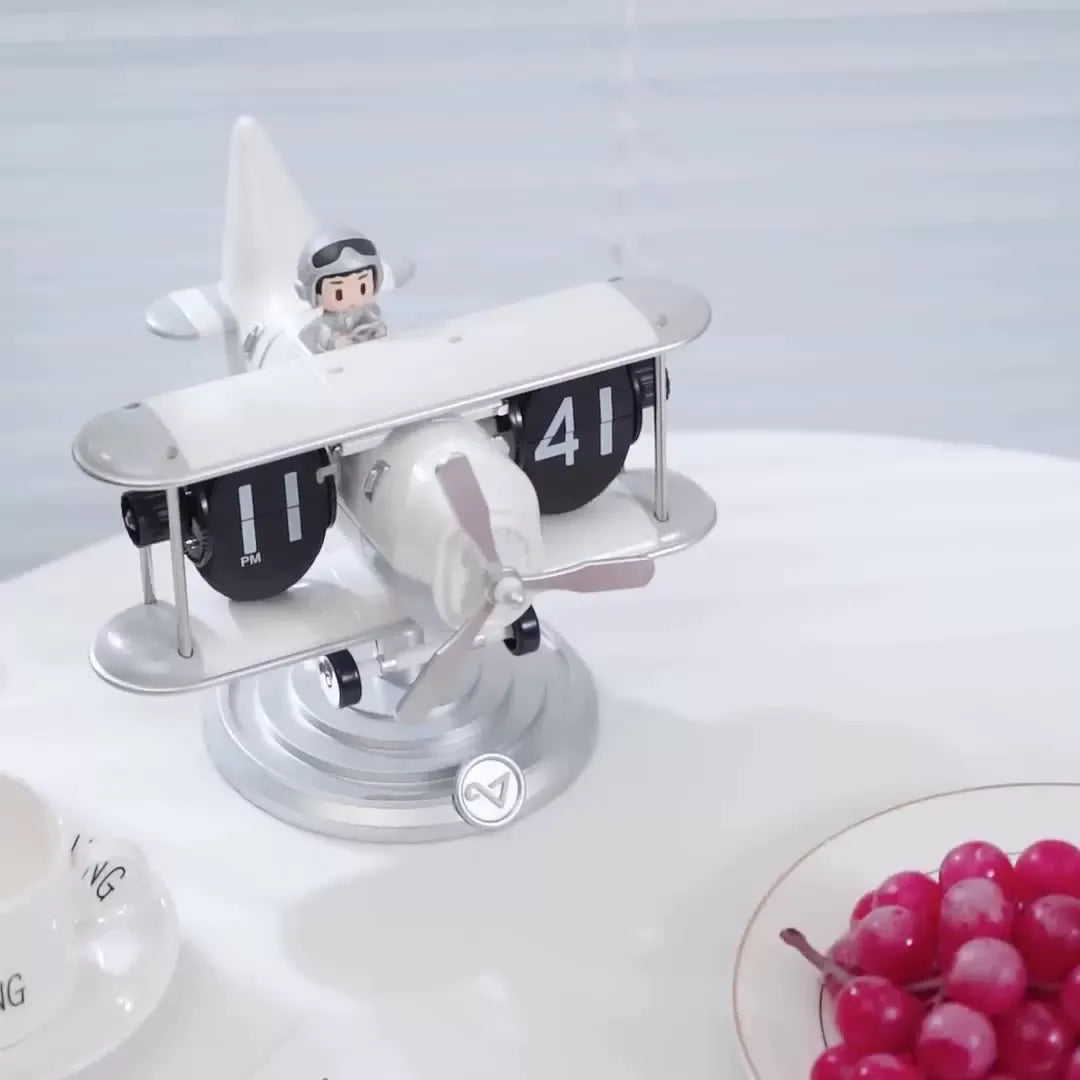 Aero Aviator Biplane Auto Flip Desk Clock