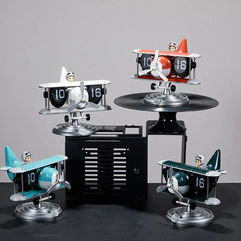 Aero Aviator Biplane Auto Flip Desk Clock