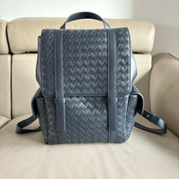 BotVena Intrecciato Woven Calfskin Flap Backpack