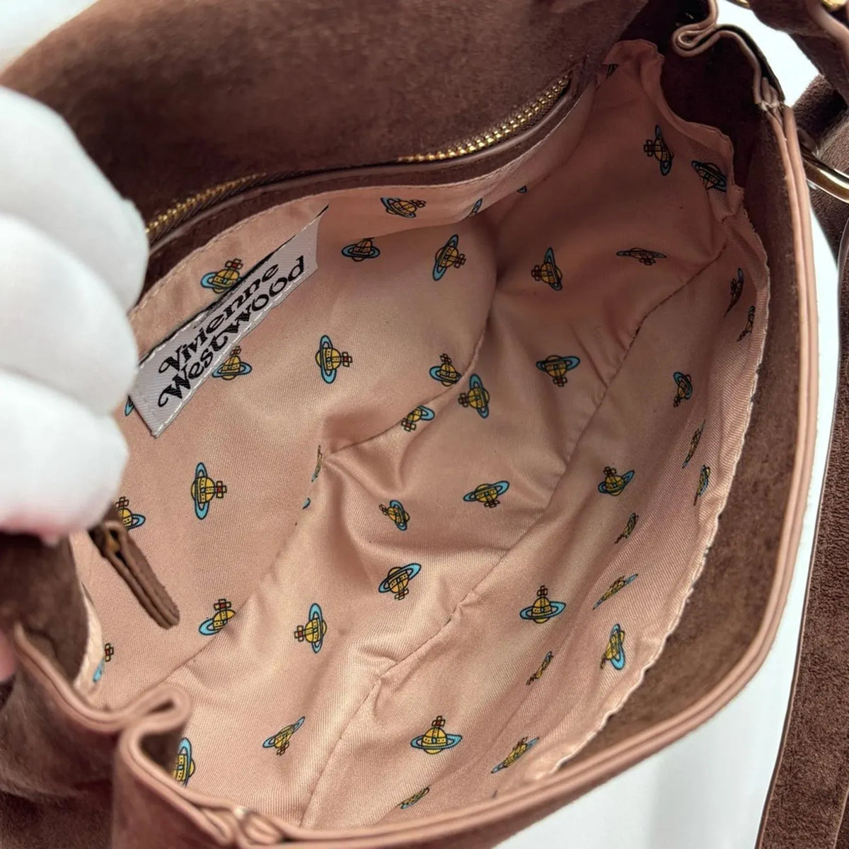VW Vintage Chocolate Suede Flap Shoulder Bag