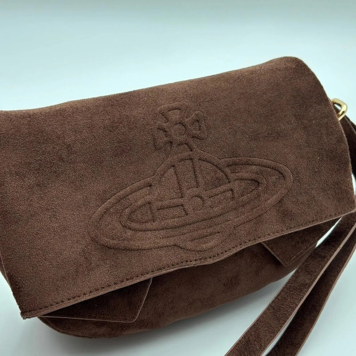VW Vintage Chocolate Suede Flap Shoulder Bag