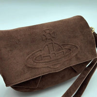 VW Vintage Chocolate Suede Flap Shoulder Bag