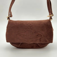 VW Vintage Chocolate Suede Flap Shoulder Bag