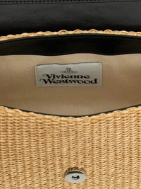VW Embroidered Orb Woven Raffia Flap Baguette