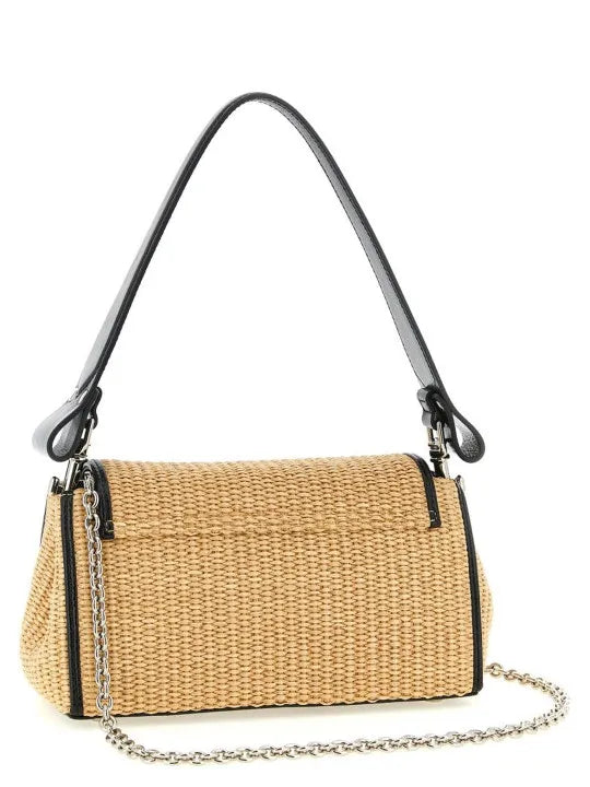 VW Embroidered Orb Woven Raffia Flap Baguette
