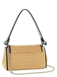 VW Embroidered Orb Woven Raffia Flap Baguette