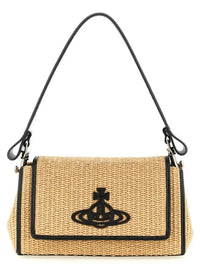 VW Embroidered Orb Woven Raffia Flap Baguette