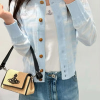 VW Embroidered Orb Woven Raffia Flap Baguette