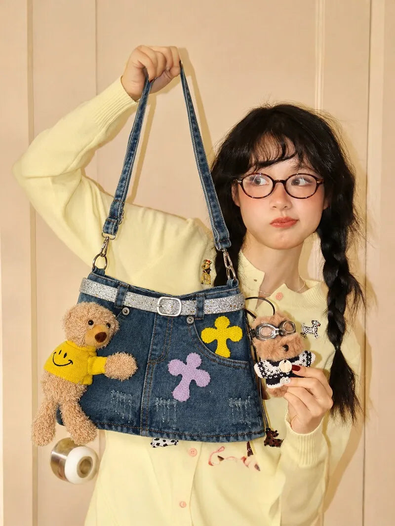 Denim Mini Skirt Crossbody Shoulder Bag