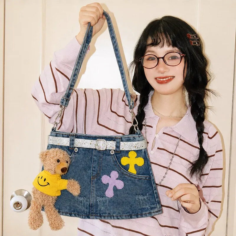 Denim Mini Skirt Crossbody Shoulder Bag