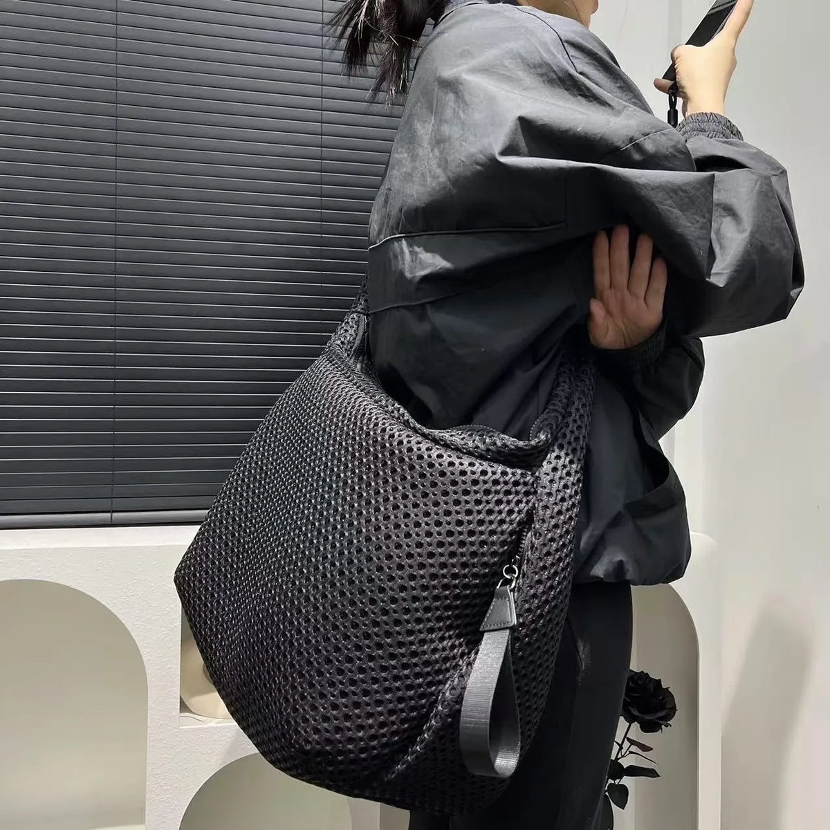 Cyberpunk Honeycomb Mesh Slouchy Hobo Sling