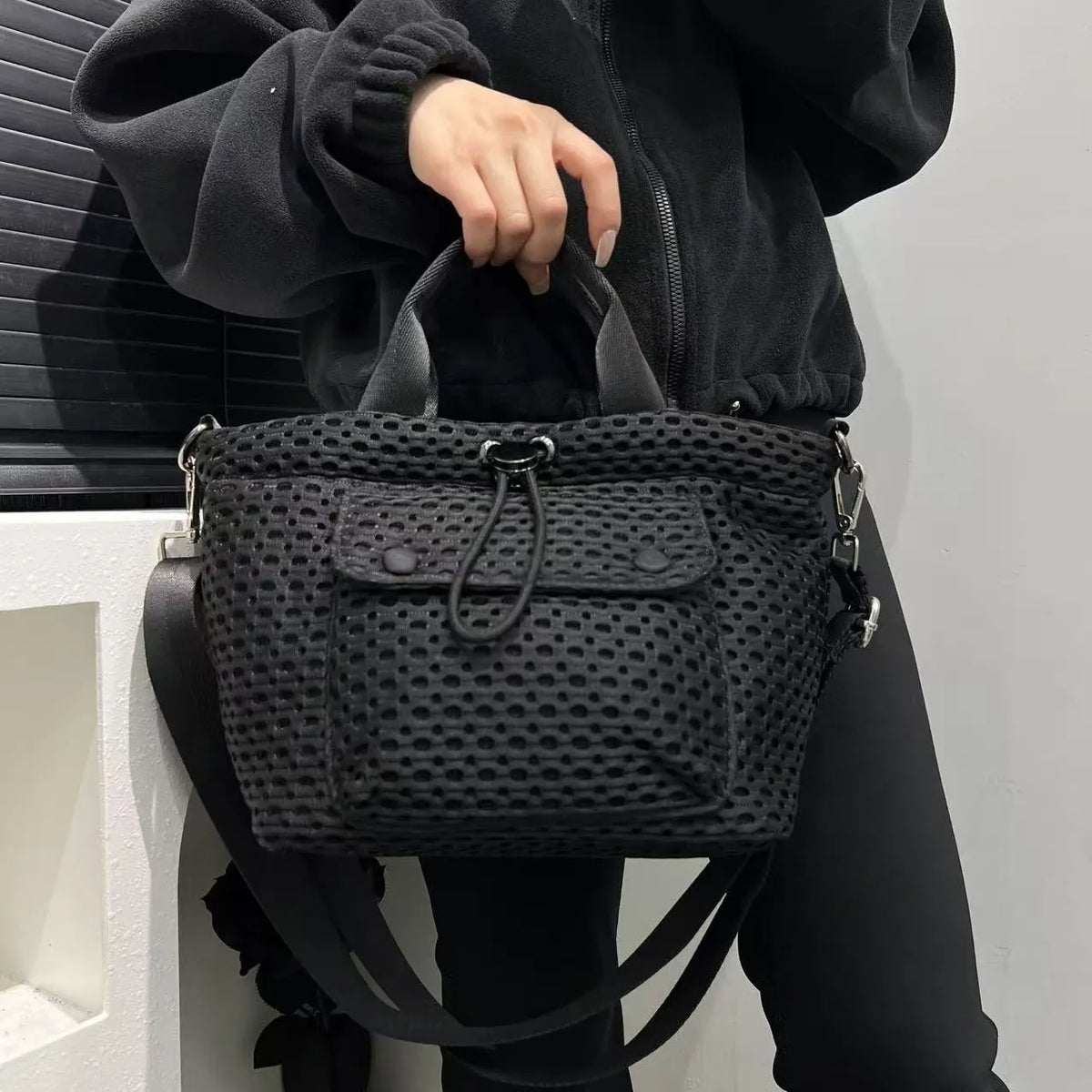 Honeycomb Mesh Cargo Crossbody Handbag