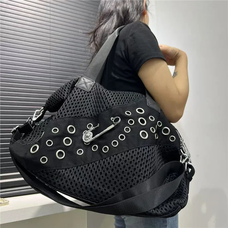 Eyelet Mesh Slouchy Shoulder Tote