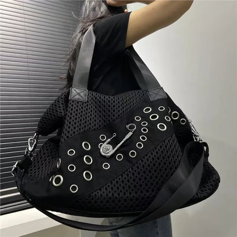 Eyelet Mesh Slouchy Shoulder Tote