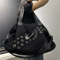 Eyelet Mesh Slouchy Shoulder Tote