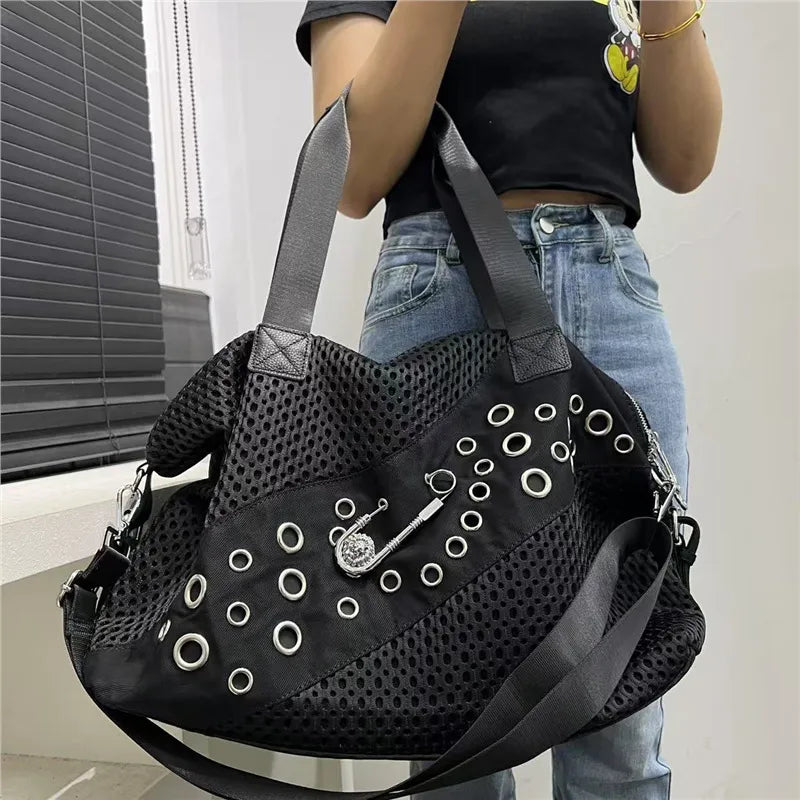 Eyelet Mesh Slouchy Shoulder Tote