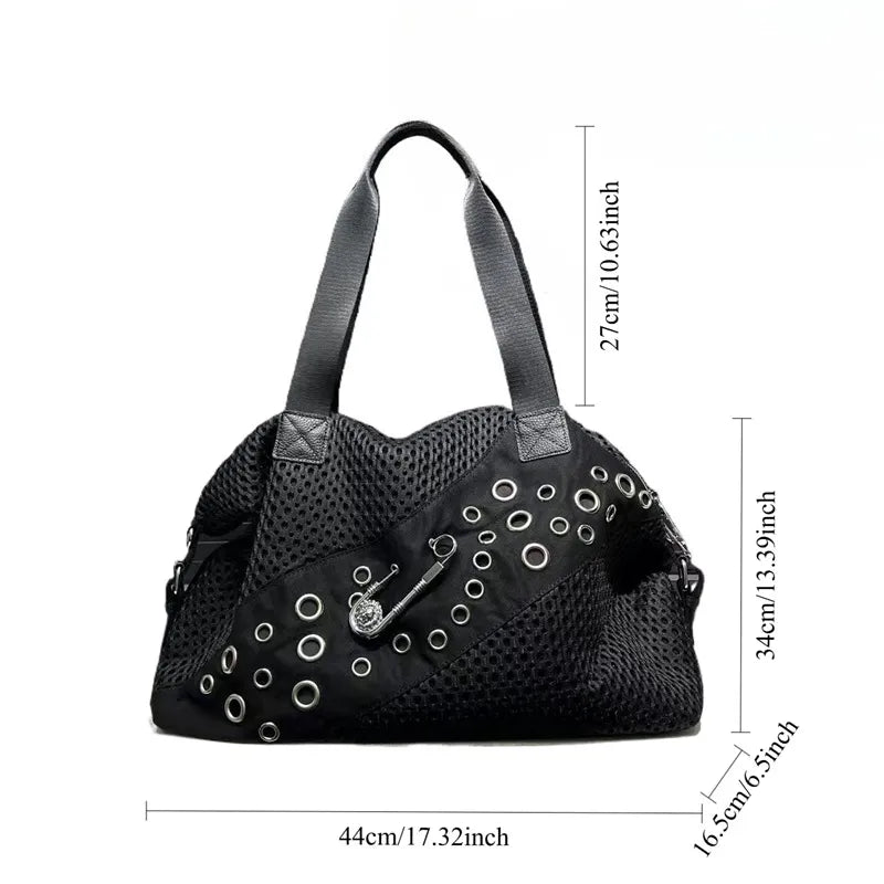 Eyelet Mesh Slouchy Shoulder Tote