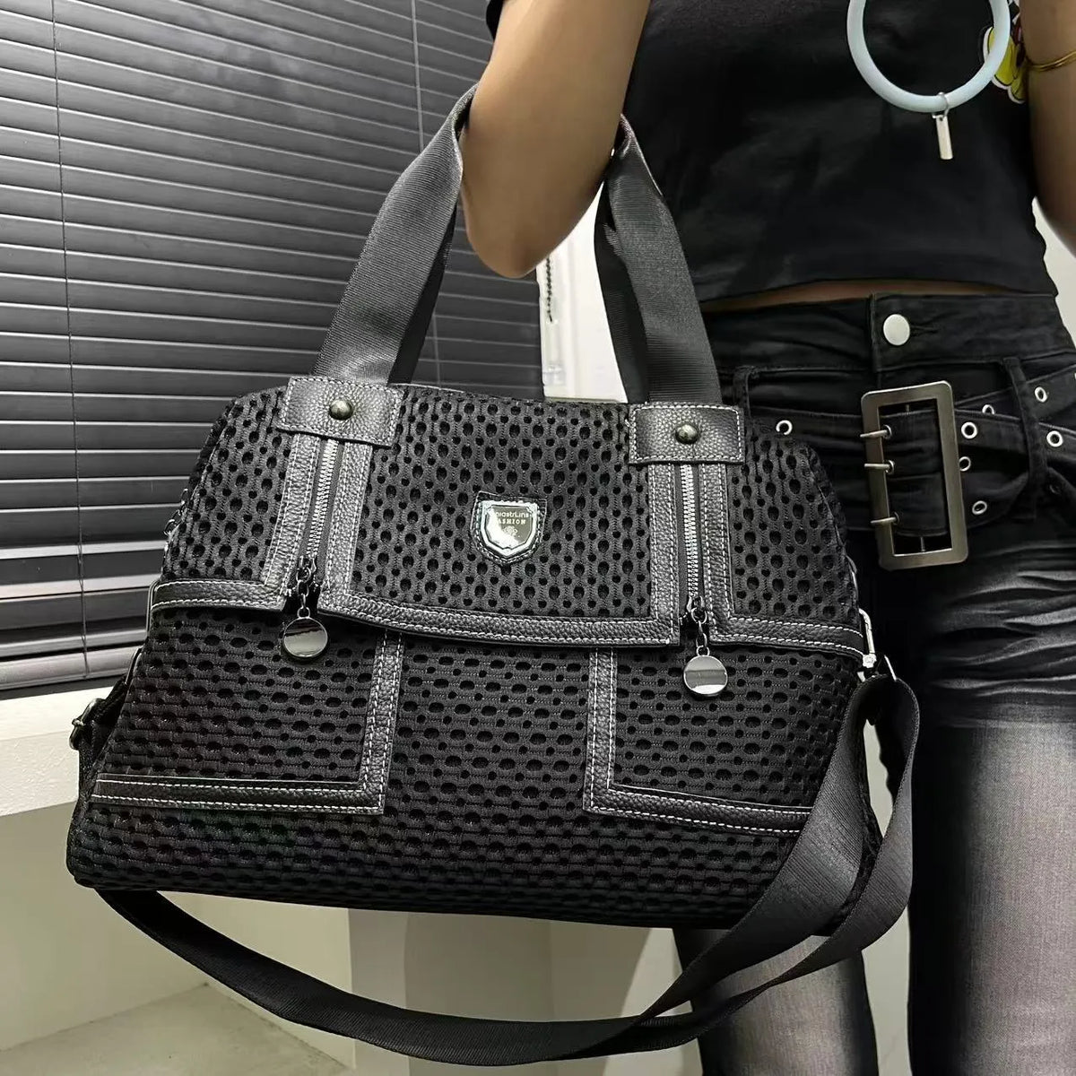 Spliced Honeycomb XL Mesh Satchel Tote