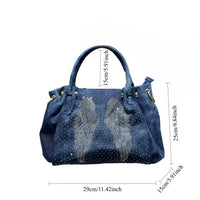 Angel Wings Washed Denim Slouch Satchel Tote