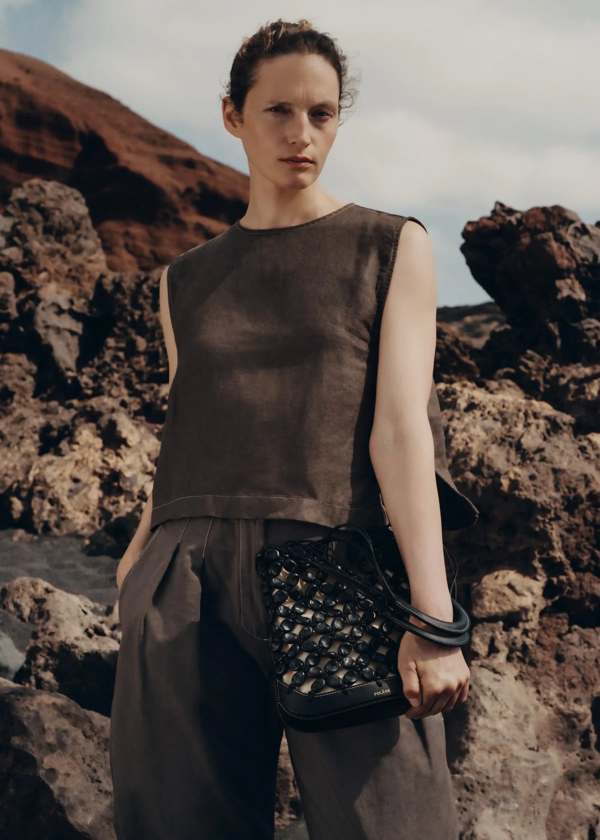 Polene Solé Leather Pearl Net Tote