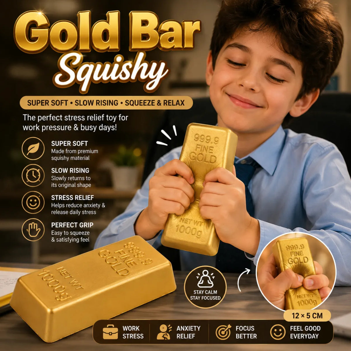 Fine Gold Bar Sensory Squishy Toy (Set of 4)