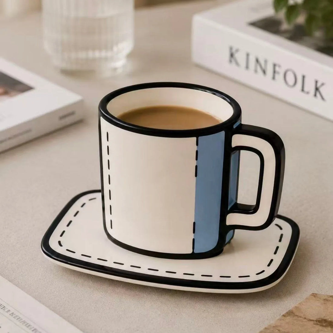 2D Comic Illusion Coffee Cup & Saucer Set