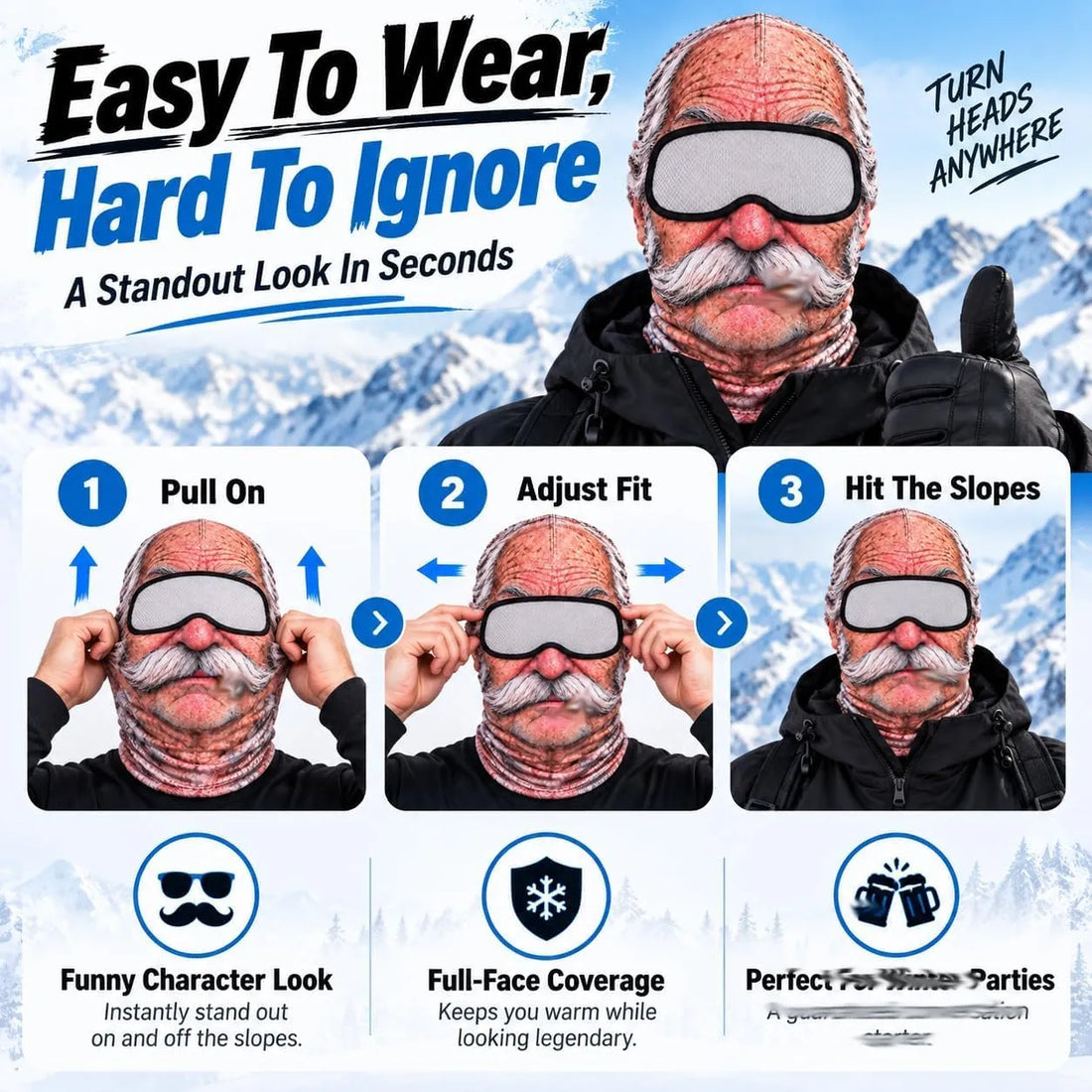 Grandpa Realistic Face Winter Balaclava Mask