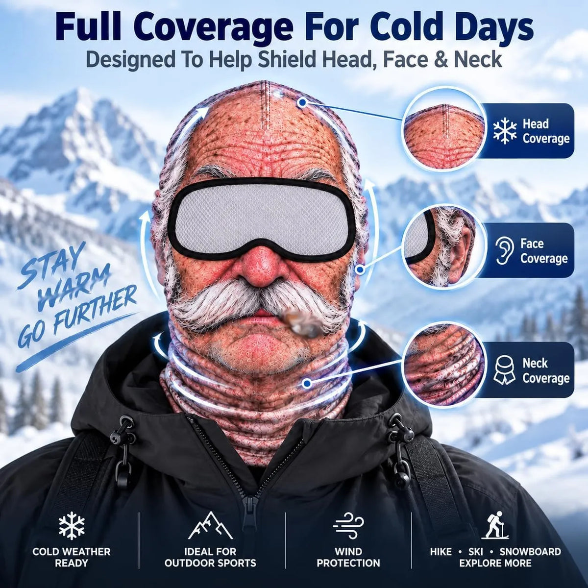 Grandpa Realistic Face Winter Balaclava Mask