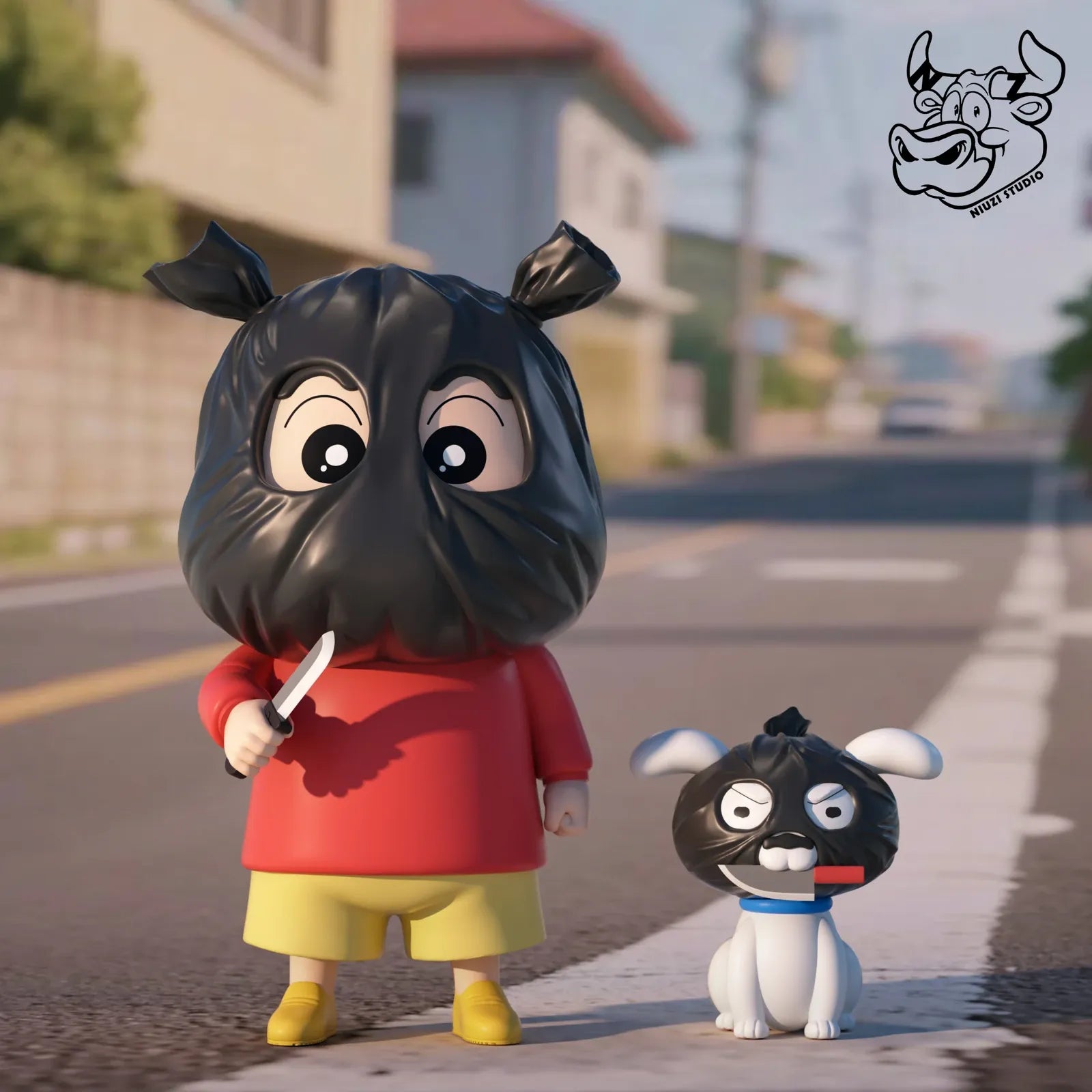 NiuZi Studio Robber Shinchan & Shiro Figurine (6 cm)