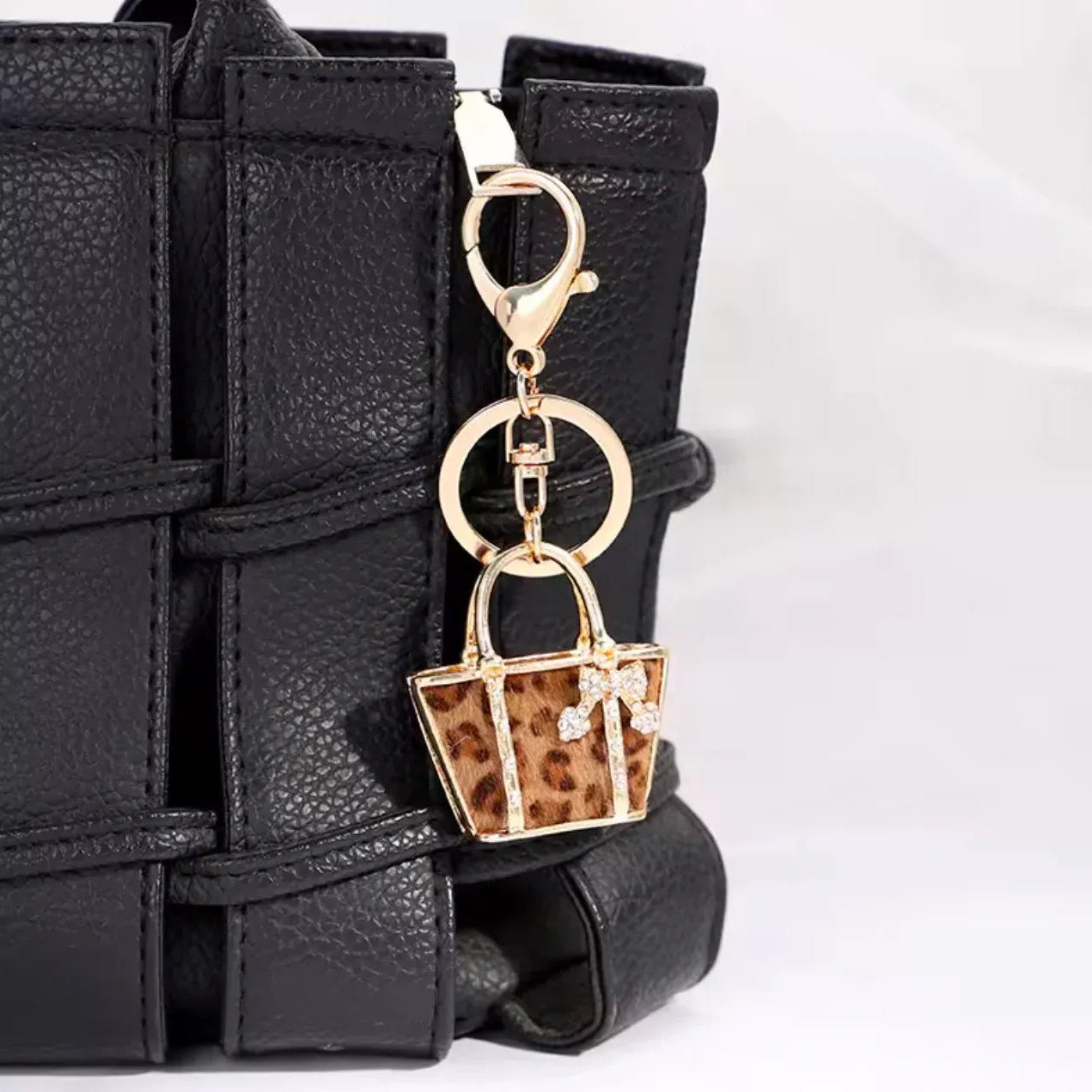 Luxurious Leopard Crystals Handbag Keychain