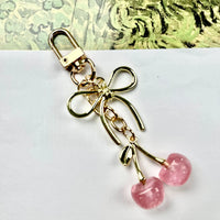 Premium Gold Metal Cherry Bow Keychain