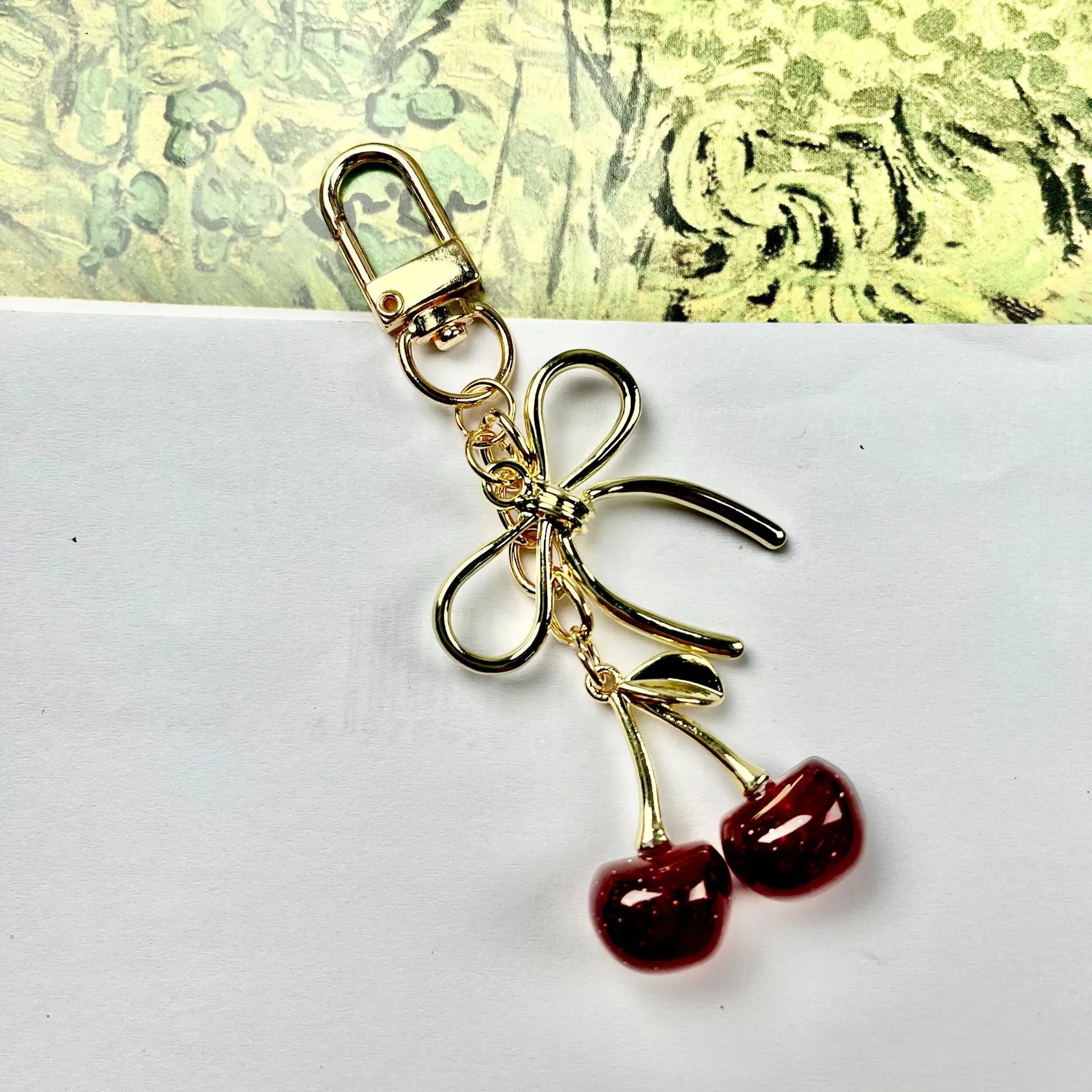 Premium Gold Metal Cherry Bow Keychain