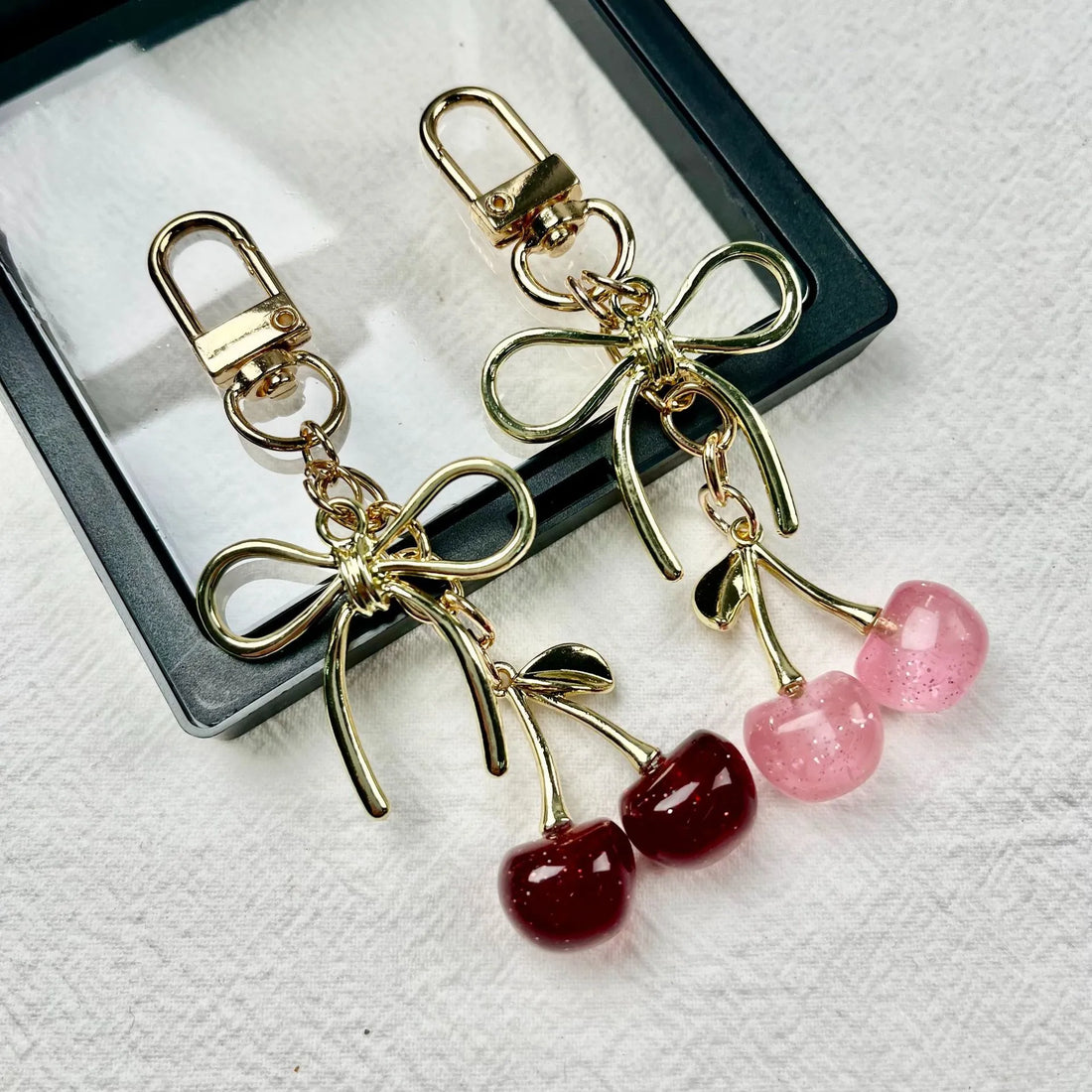 Premium Gold Metal Cherry Bow Keychain