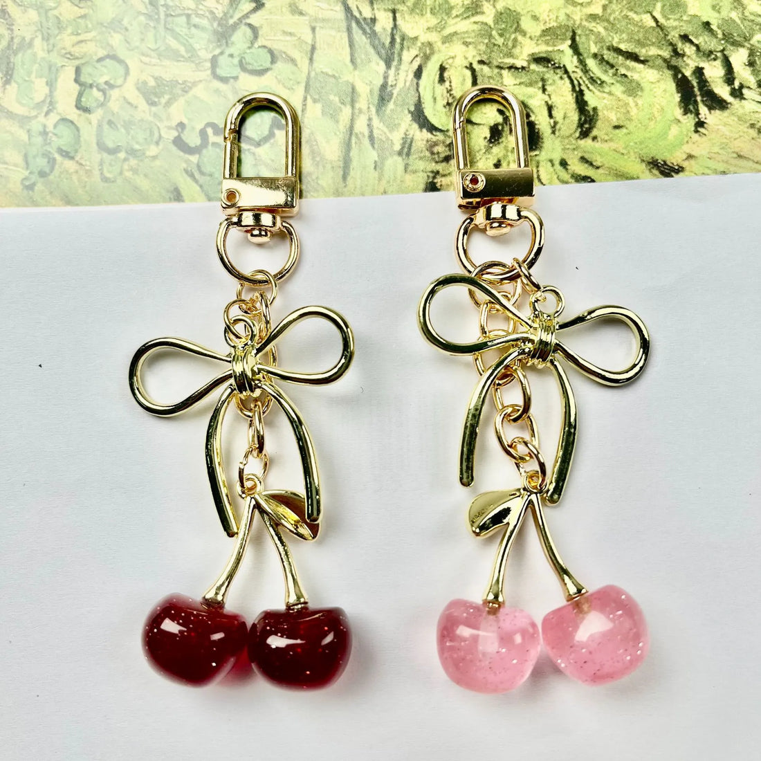 Premium Gold Metal Cherry Bow Keychain