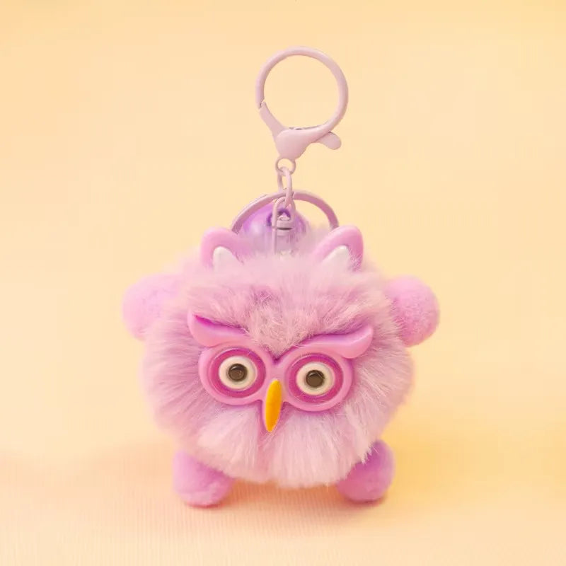 Owl Puff Ball Pom Pom Plush Keychain