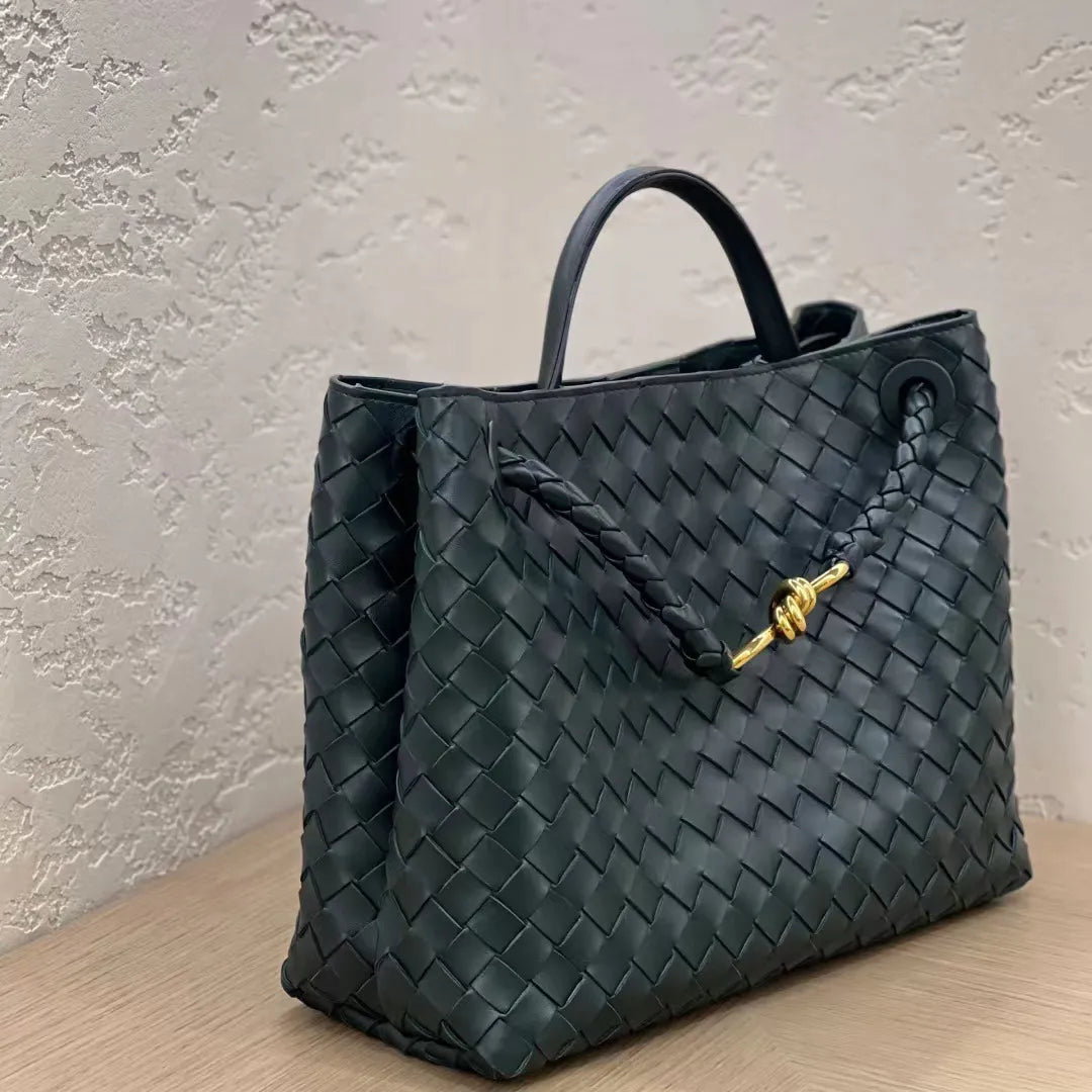 BotVena Andiamo Woven Leather Knot Tote Handbag