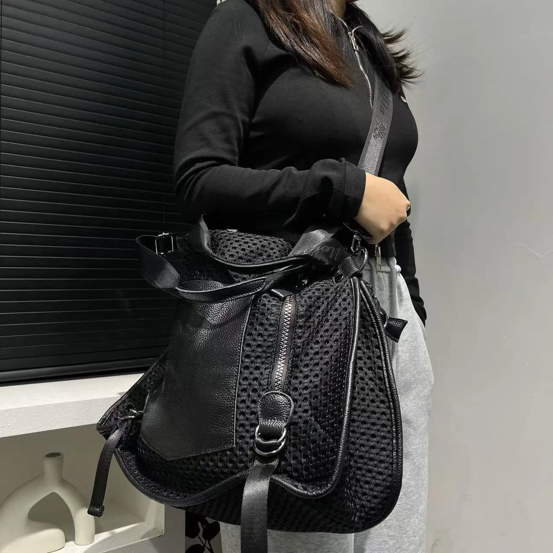 Tactical Mesh Oversized Slouchy Duffel Tote